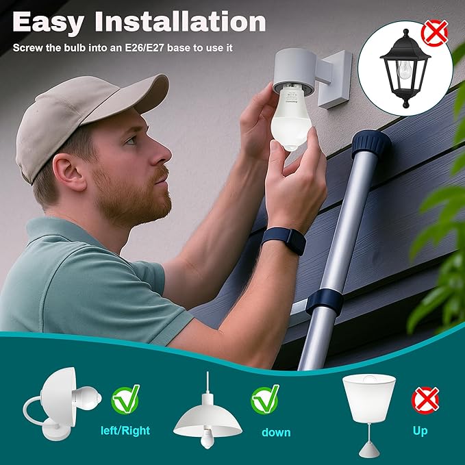 4-Pack Motion Sensor Light Bulbs, 12W(100W Equivalent), Movement Security LED Bulb(Energy Efficient) Indoor/Outdoor, Motion Activated Dusk to Dawn Bulb for Porch, Garage, Basement, Hallway, Stairs