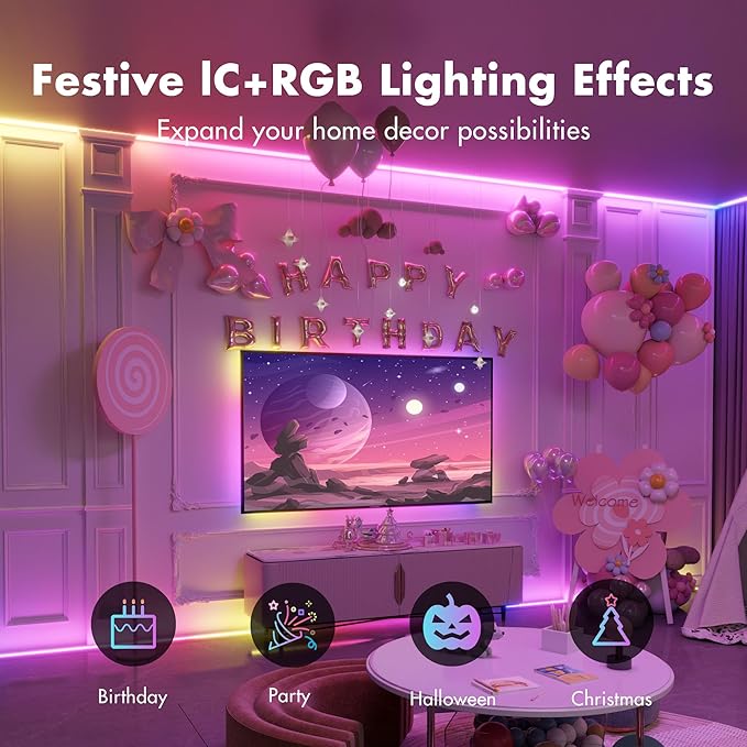 166 ft I(2 Rolls of 83ft) C+RGB,Led Lights for Bedroom,Music Sync Color Changing,Led Strip Lights,with Remote App Control, Led Lights for Room Home Kitchen Decor Party