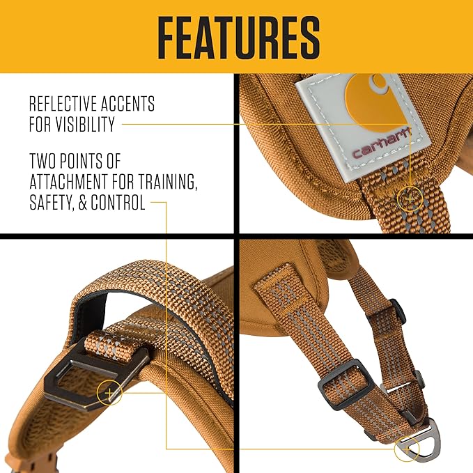Carhartt Nylon Duck No Pull Dog Harness, Fully Adjustable Dog Harness with Quick Control Handle and Reflective Accents, Deep Wine, X-Large
