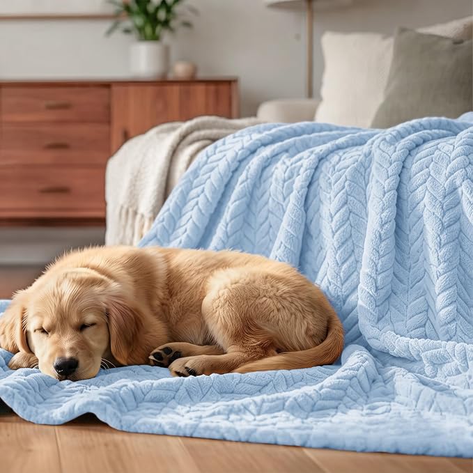 Exclusivo Mezcla Fleece Throw Blanket for Couch Sofa, 50”x70”, Light Blue | Oversized Soft Cozy Fluffy Blankets for Summer, Decorative Plush Flannel Throws for Living room, Bedroom with Leaves Pattern
