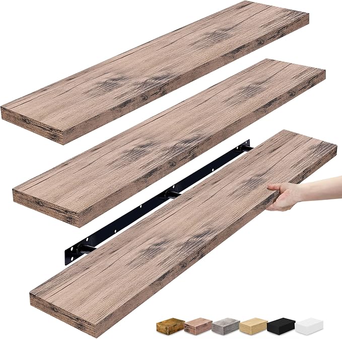 Sorbus Floating Shelves for Wall - 55 Inch Extra-Long Bathroom Shelves, Wall Decor for Bedroom, Kitchen, Living Room, Book Storage - Mounted Floating Shelf with Hidden Brackets (Mahogany, 3 Pack)
