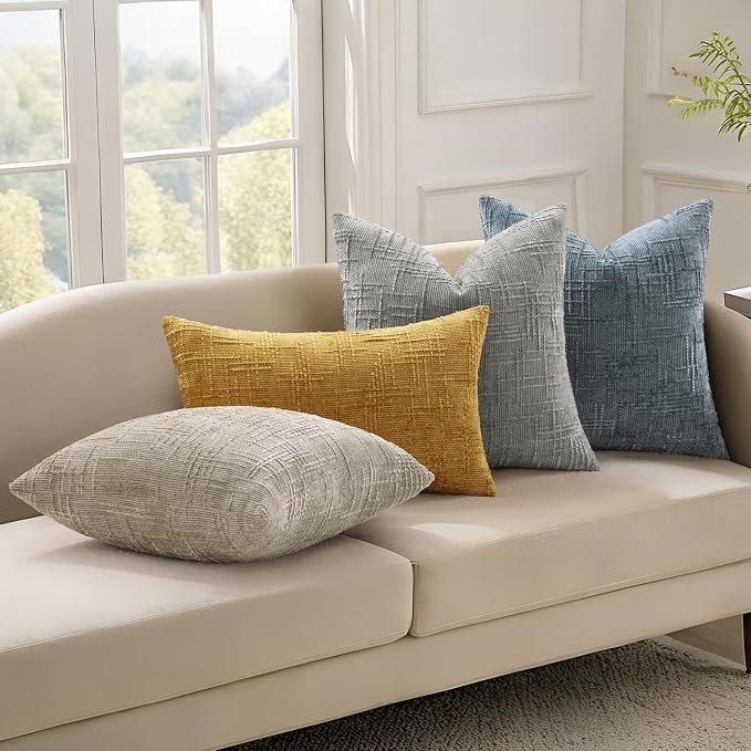 decorUhome Textured Chenille Throw Pillow Covers 20x20 Set of 2 Grey | Fall Modern Farmhouse Soft Cozy Slubby Couch Pillow Cases Boho Decorative Pillow Cases for Bed Sofa Living Room Home Decor
