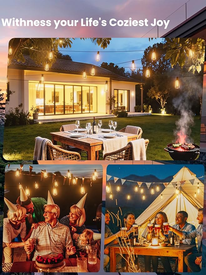 Svater Outdoor String Lights 120 FT ST38 Patio String Lights with 63 Waterproof Shatterproof LED Bulbs Connectable Lights for Outside Backyard Garden Porch