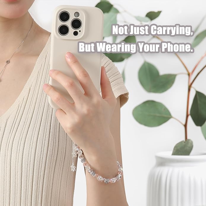 Phone Charm with Beaded Crystals, Anti-Theft Phone Strap, Hands-Free & Detachable Cellphone Lanyard, Cellphone Chain Wristlet with Tether Tab