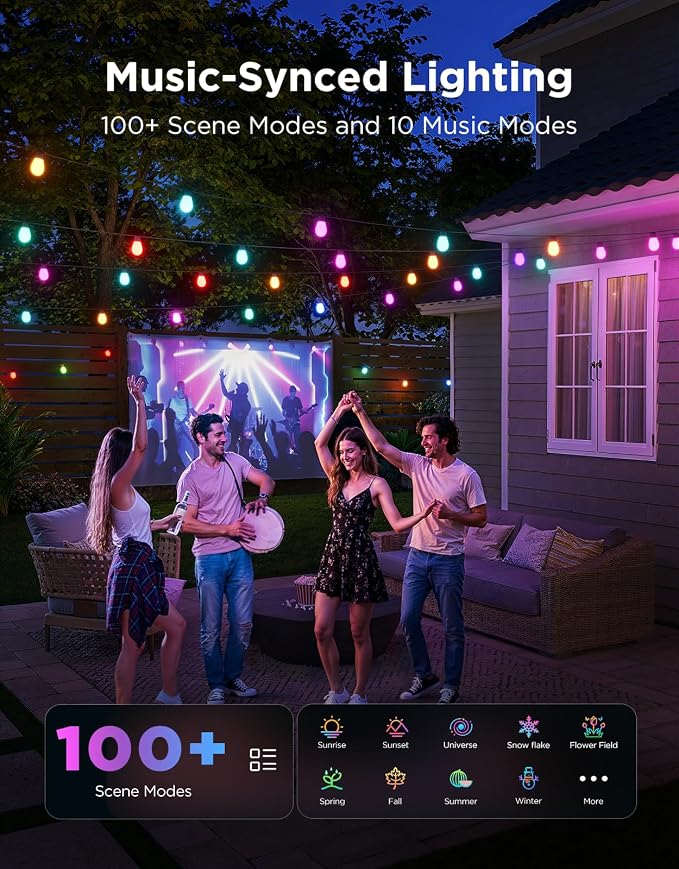 Govee S14 Bulb Outdoor String Lights 2, 96ft RGBICWW, 30 LED Bulbs, IP66 | Patio Lights with 111 Scene Modes for Patio, Backyard, Garden, Compatible with Alexa, Google, Matter, APP Control