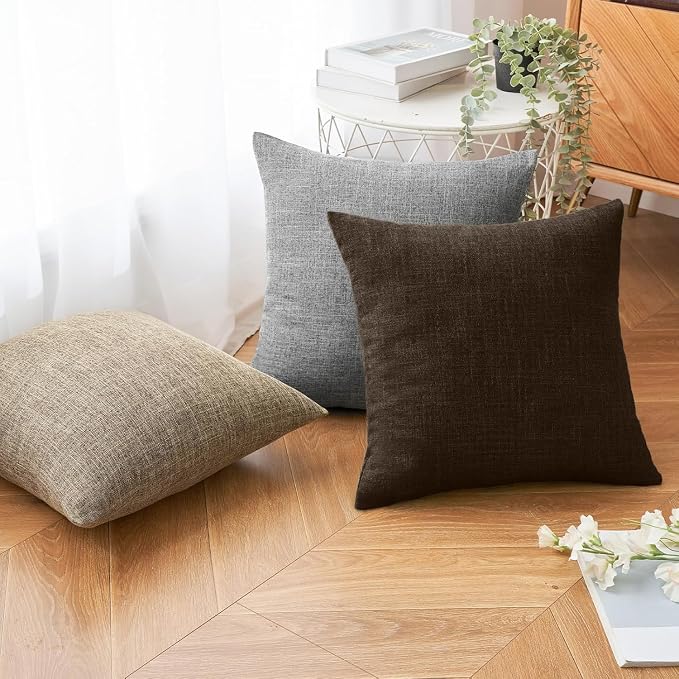 MIULEE Pack of 2 Decorative Linen Burlap Pillow Covers Farmhouse Boho Accent Pillowcases Modern Home Decor for Sofa Couch Bedroom Living Room 20x20 Inch Reddish Brown