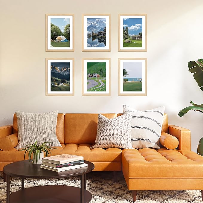 A4 Picture Frame Set of 2, Natural Photo Frame with HD Plexiglass, Display Pictures 6x8 with Mat or 8.3x11.7 Without Mat Multi Picture Frames Collage for Tabletop or Wall Display
