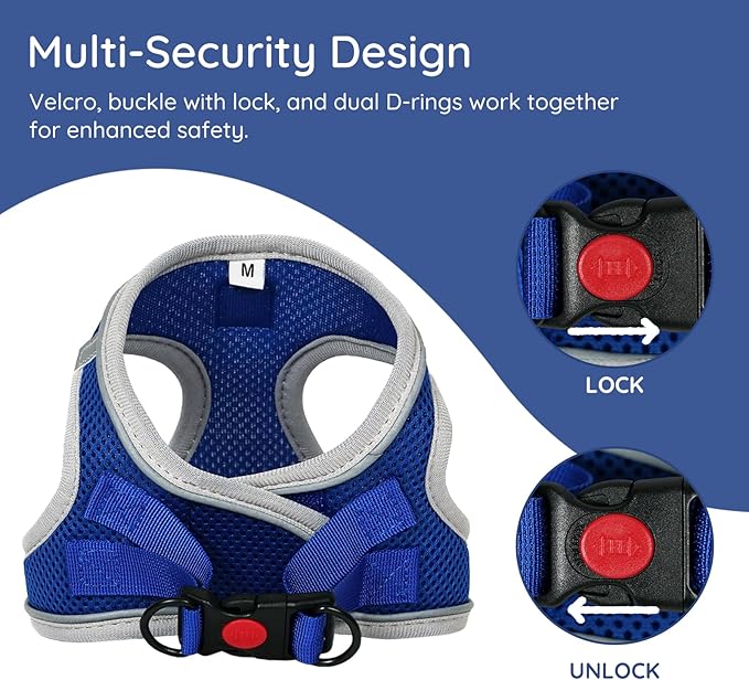 BELLA & PAL Step in Vest Harness for Small and Medium Dogs, No Pull Small Dog Harness with Leash Set, Comfortable Air Mesh Dog Vest Harness with Reflective Strip (Sapphire(Round Rope), XS)