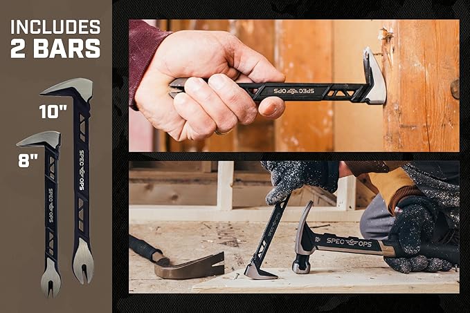 Spec Ops Tools 8" and 10" Nail Puller Cats Paw Pry Bar, High-Carbon Steel