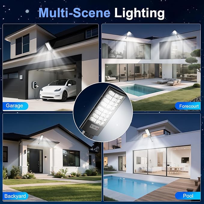 Solar Street Lights Outdoor, Solar Lamp IP66 Waterproof Security Flood Light Dusk to Dawn, Motion Sensor with Remote Control for Garage Yard Parking Lot Garden, 2 Pack