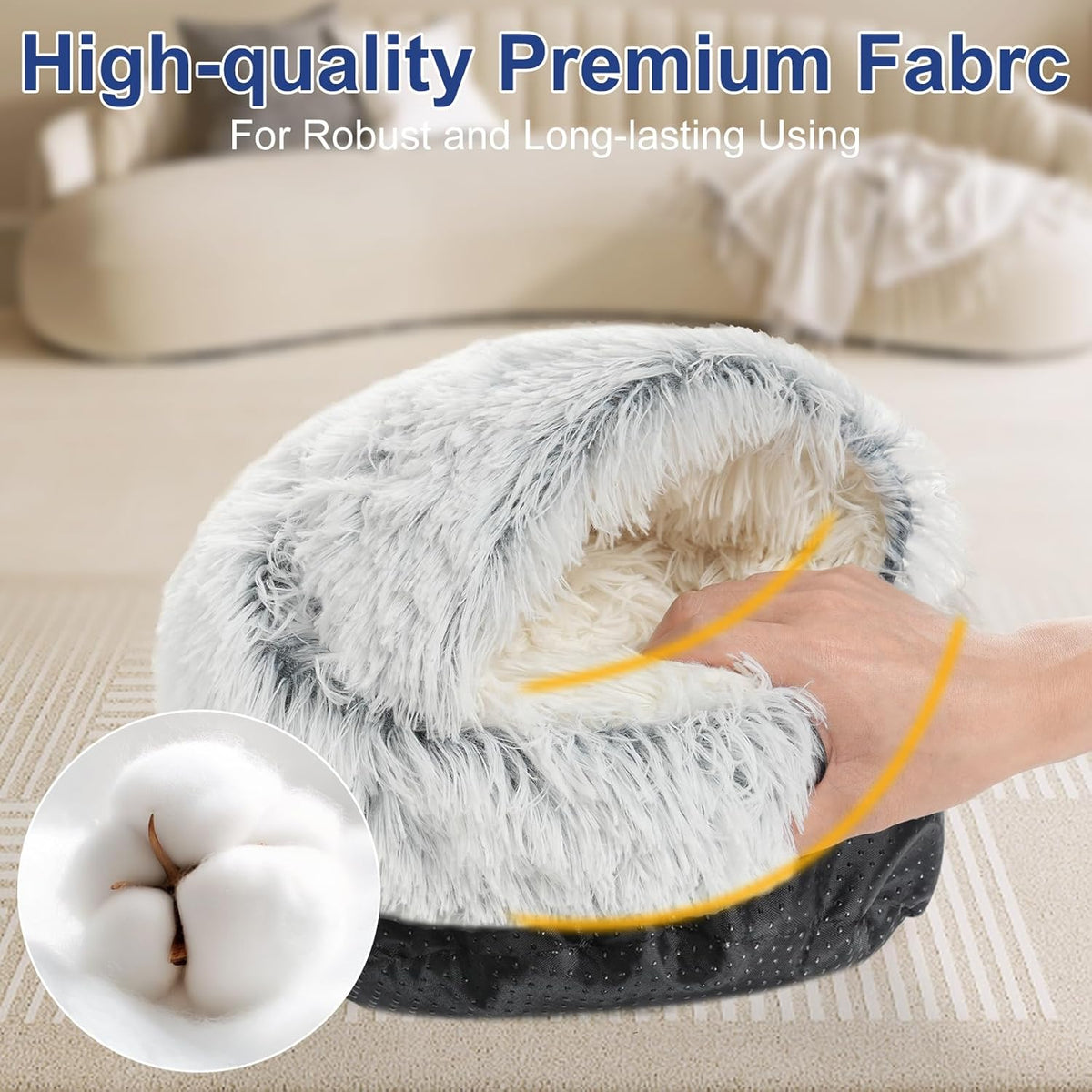 Soothing Guinea Pig Hideout, Doughnut Guinea Pig Bed with Hooded Cover, Washable Hamster Rabbit Bunny Bed, Washable Round Cave Beds for Small Animal Bunny Rabbit Hideout (Grey)