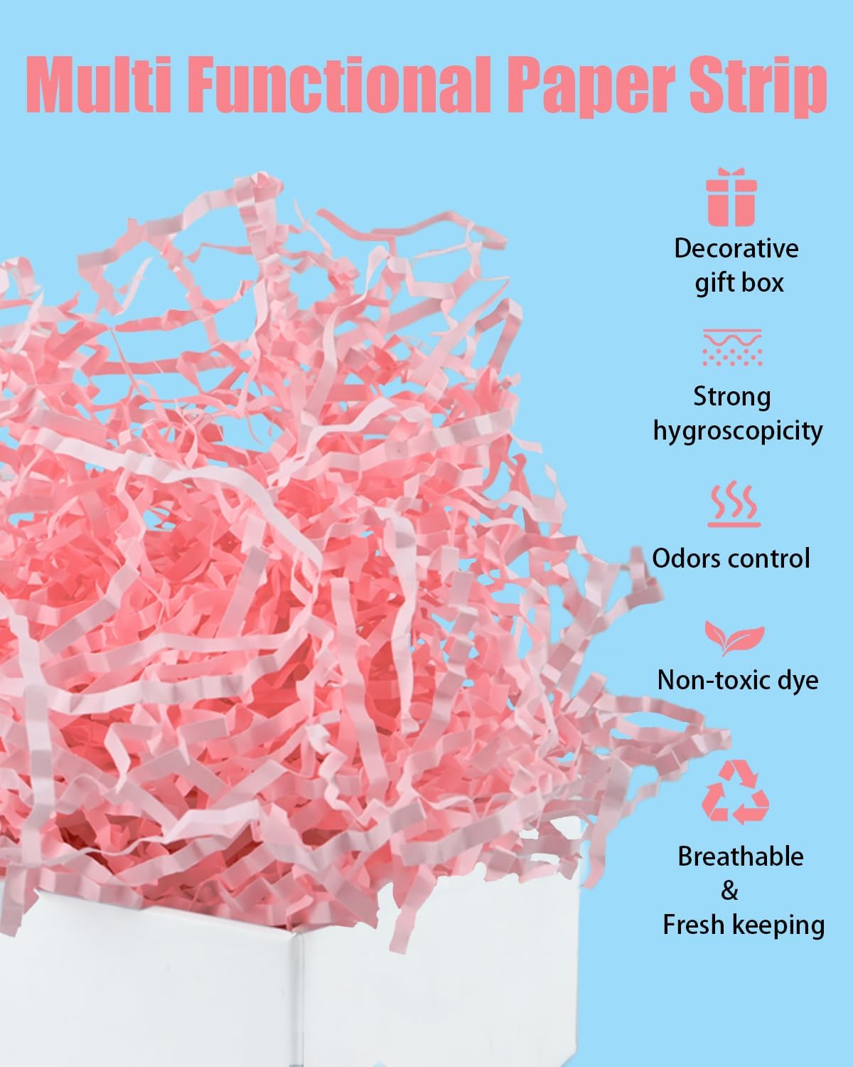 1.5LB/700g Crinkle Cut Paper Shred Filler, Packing Grass Cushion Paper for Mother's Day Wedding Birthday Anniversary Halloween Confetti Box Filling Wrapping Gift Decoration (Light Pink)