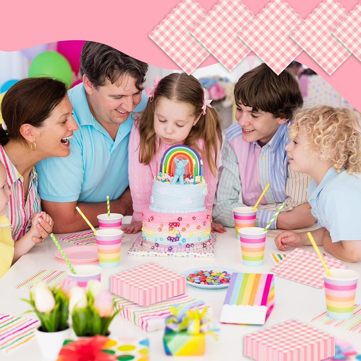 40 Pcs Pink Gingham Paper Napkins,13x13 Inch unfolded Square Pink and White Napkins Disposable - Soft Dinner Napkins for Picnic, Wedding, Party, Daily Use(6.5x6.5 Inch Folded)