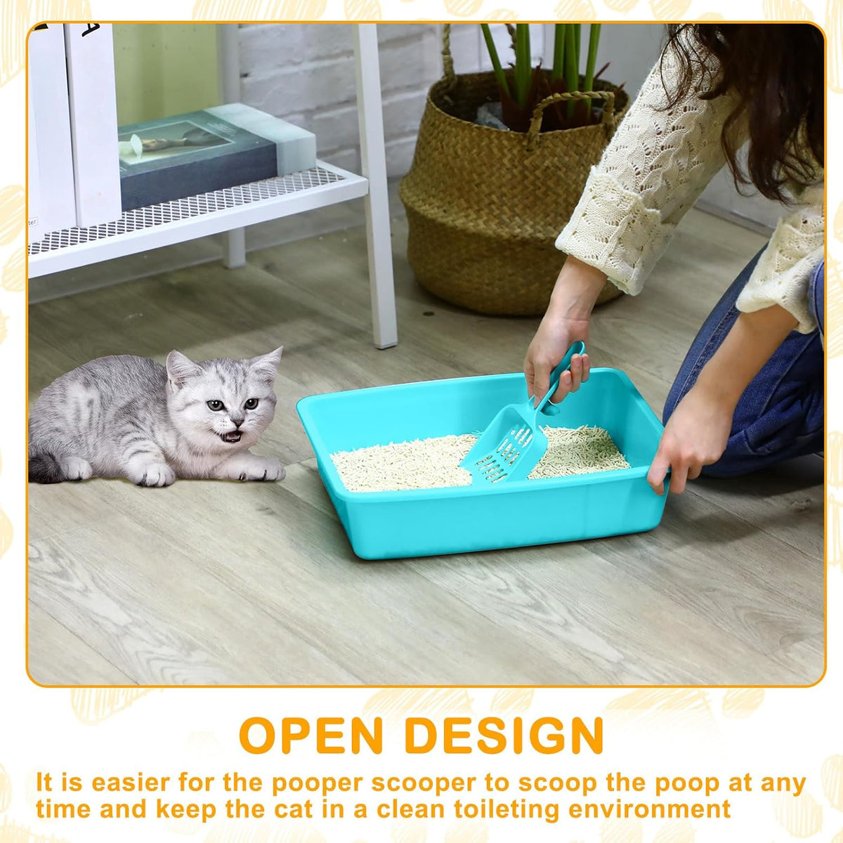 Amyhill 10 Pcs Open Cat Litter Box Kitten Litter Pan with 10 Scooper Medium Plastic Pet Tray Durable Nonstick Kitten Box for Indoor Pets Cats Rabbit Supply Easy to Clean,14.6x10.6x3.4 Inch, 5 Color