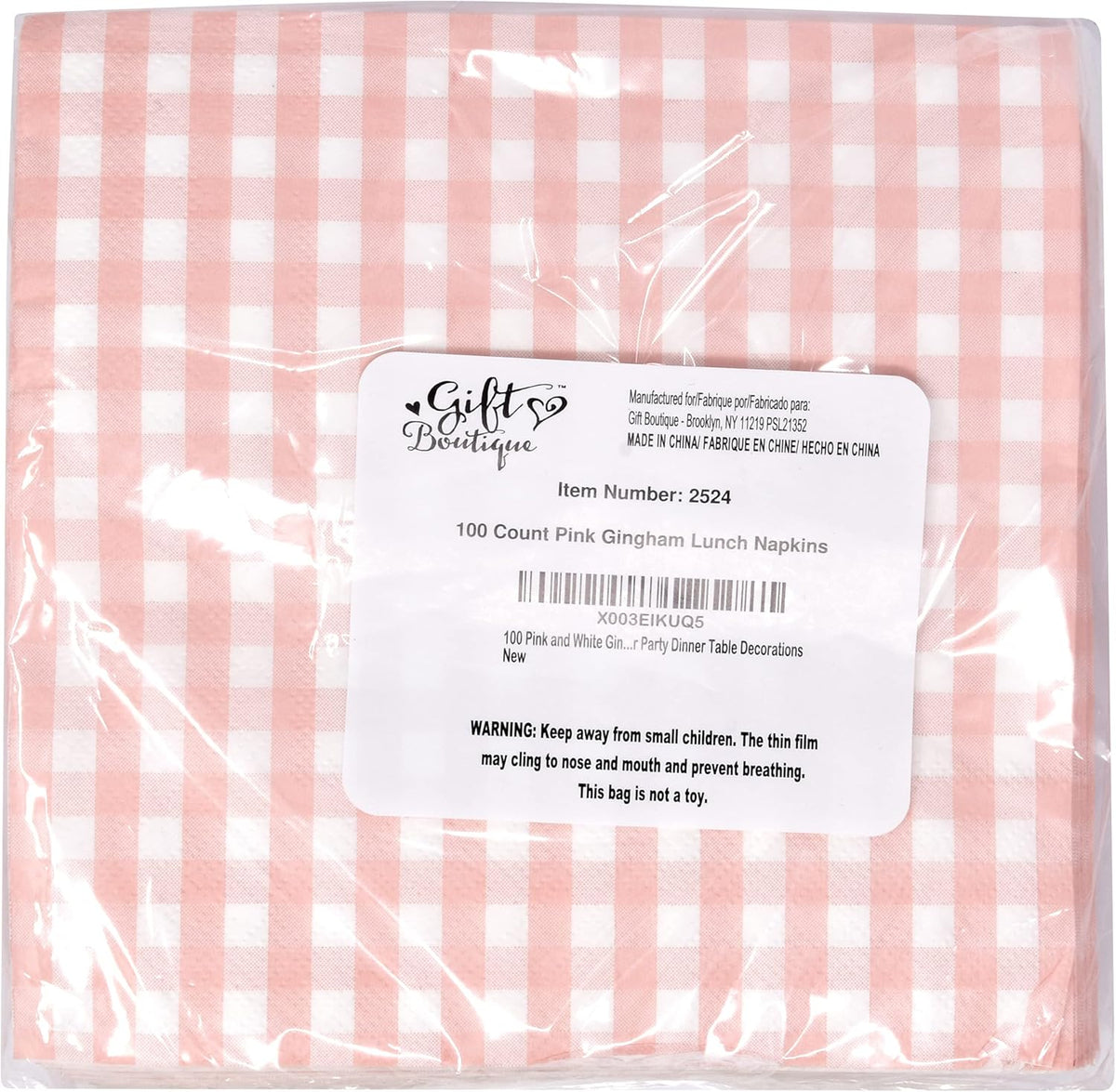 Gift Boutique 100 Pink and White Gingham Luncheon Napkins Disposable Paper Checkered Plaid Lunch Napkin for Summer Picnic Camping Baby Shower Party