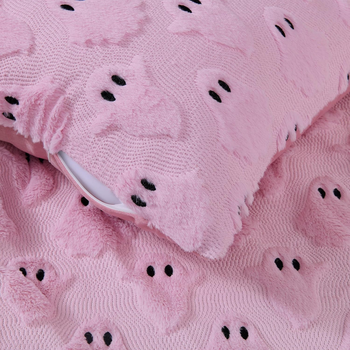 Halloween Decor Pillow Covers 18x18 inch Set of 2 Cute Ghost Throw Pillow Cases Soft Plush Faux Fur Couch Cushion Case for Chair Bed Sofa Bedroom Living Room Halloween Decorations Pink