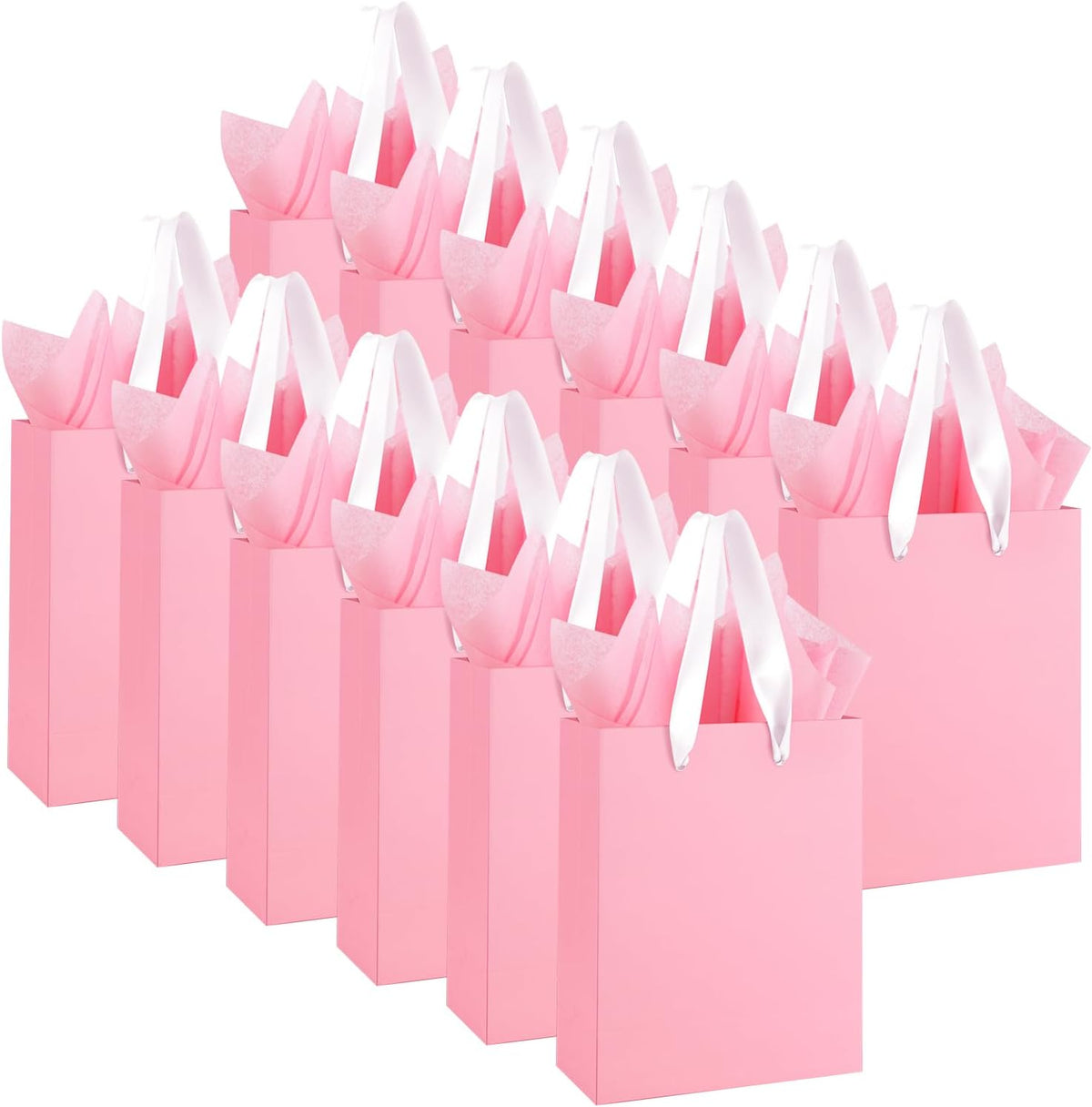 12 Pack Small Pink Gift Bags with Handles & 24 Tissue Paper