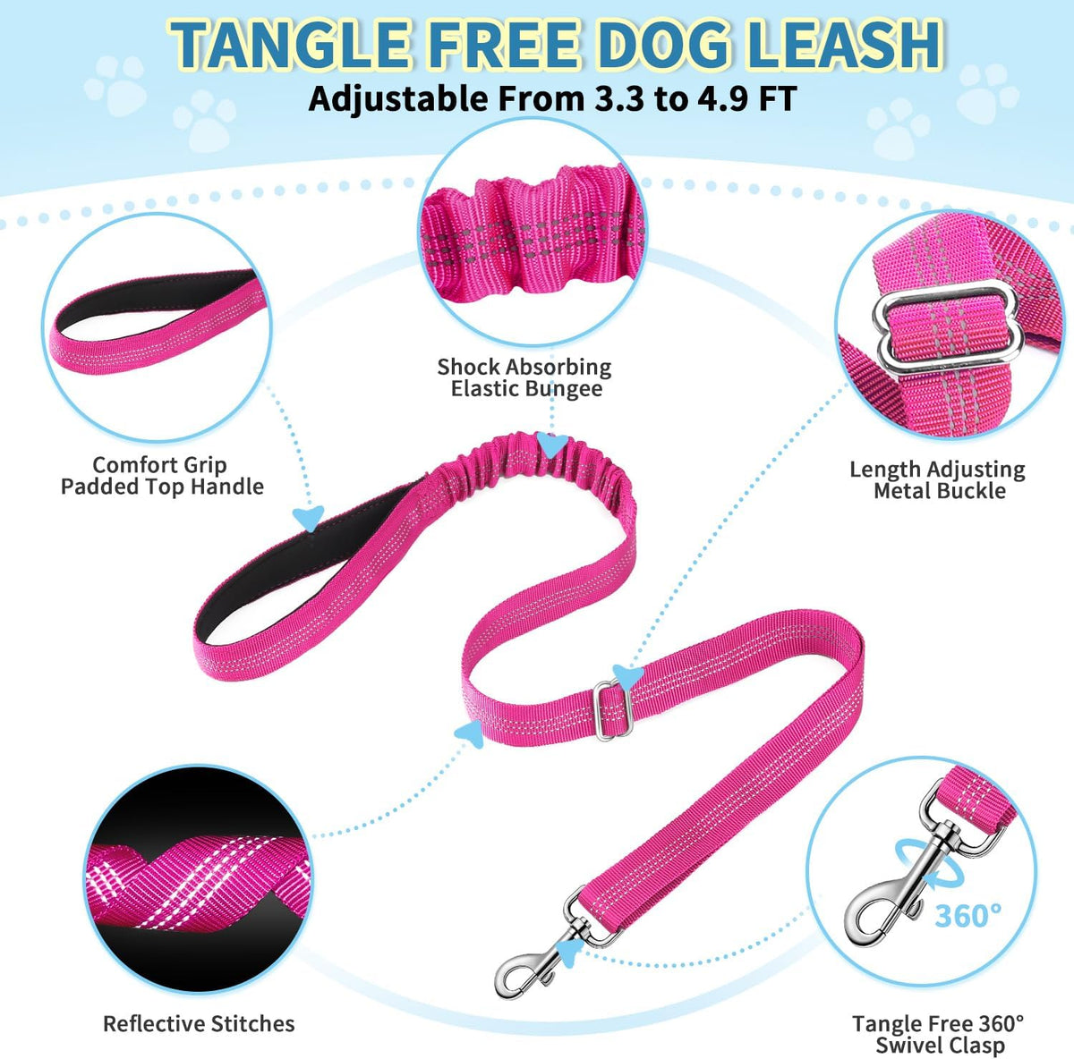 SlowTon No Pull Small Dog Harness and Leash Set, Puppy Soft Vest Harness Neck & Chest Adjustable, Reflective Lightweight Harness & Anti-Twist Pet Lead Combo for Small Medium Dogs (Fuchsia, XS)