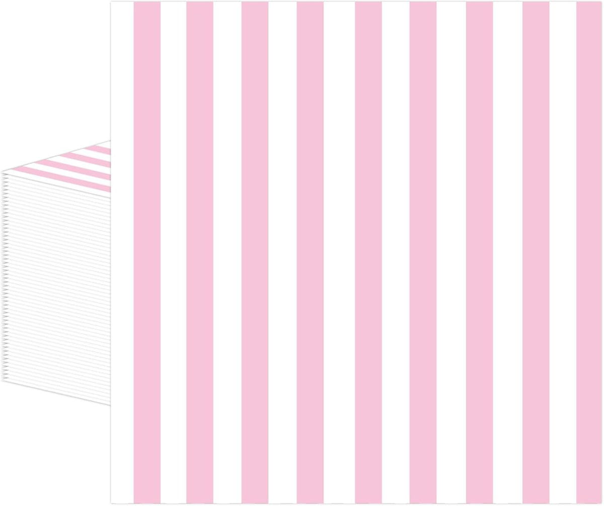 50PCS Pink and White Striped Paper Napkins, Light Pink Dinner Napkin Disposable Beverage Dessert Luncheon Napkins for Birthday Bridal & Baby Shower Wedding Party Supplies