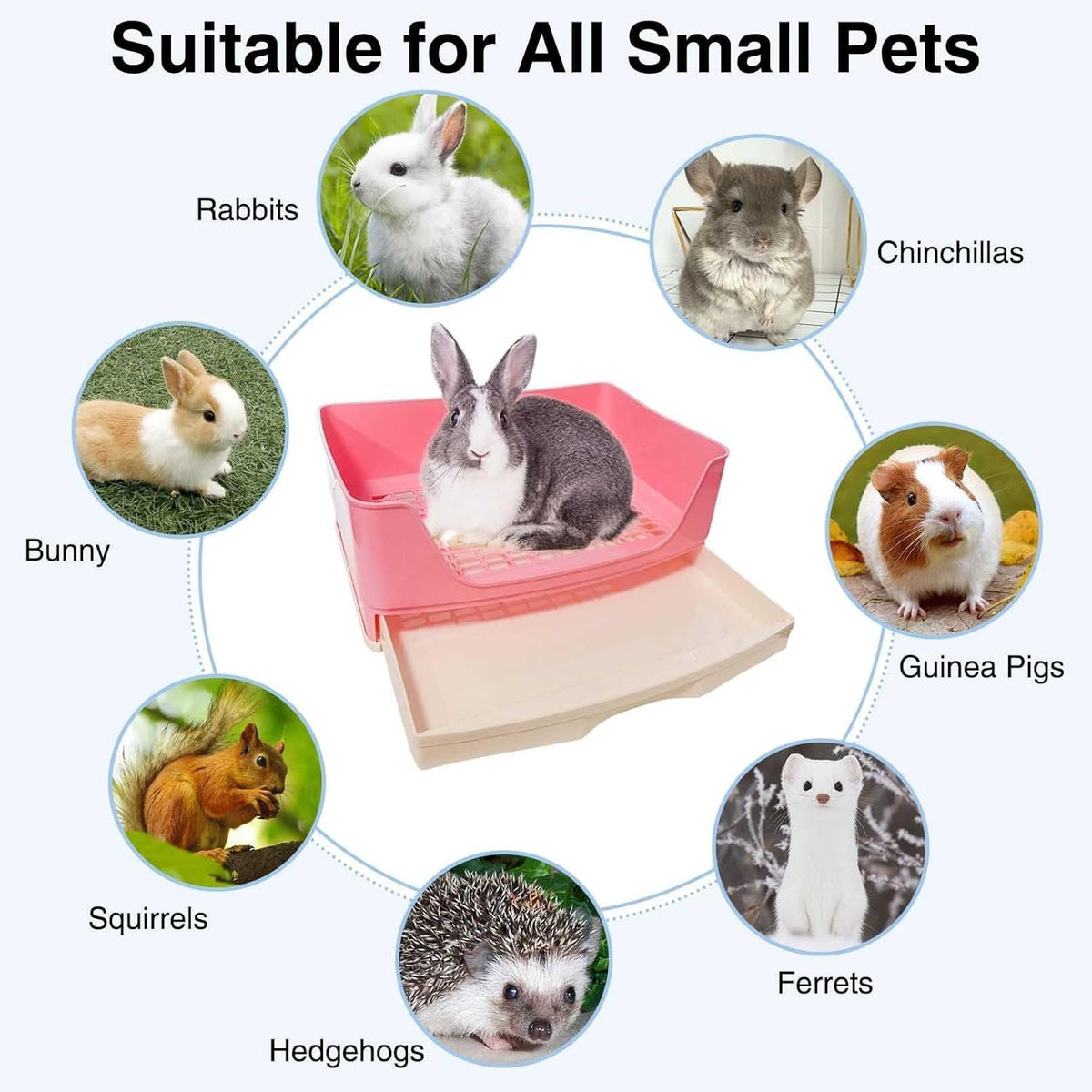 kathson Large Rabbit Litter Box Trainer, Potty Corner Toilet with Drawer Bigger Pet Pan for Adult Hamster, Guinea Pig, Ferret, Galesaur, Bunny and Other Animals (Pink)