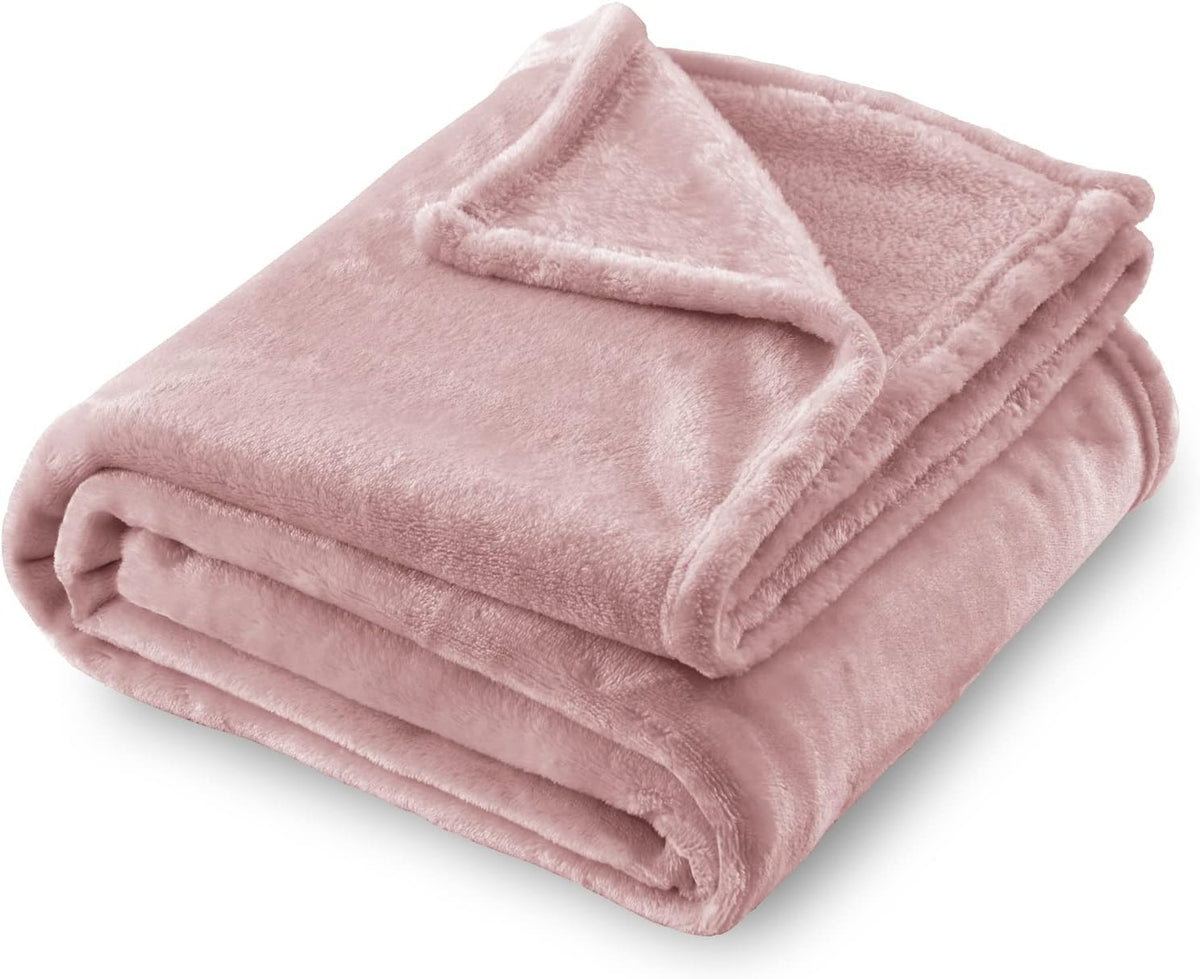 Flannel Fleece Blanket Luxury Twin XL Size, Dusty Pink, 66x90 inches