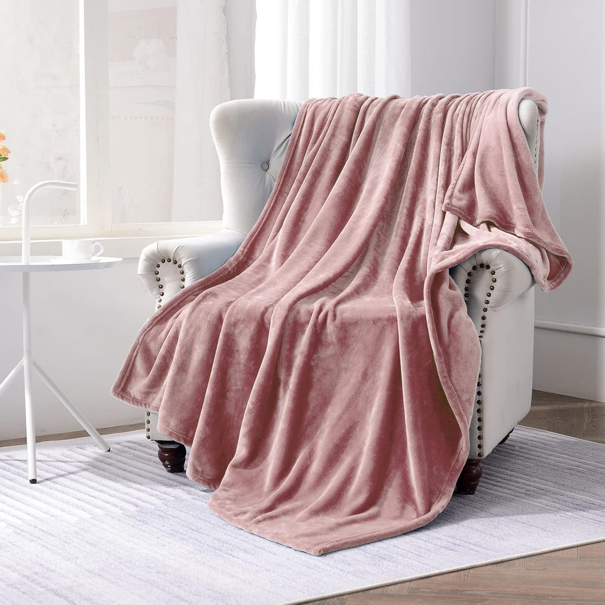 Flannel Fleece Blanket Luxury Twin XL Size, Dusty Pink, 66x90 inches