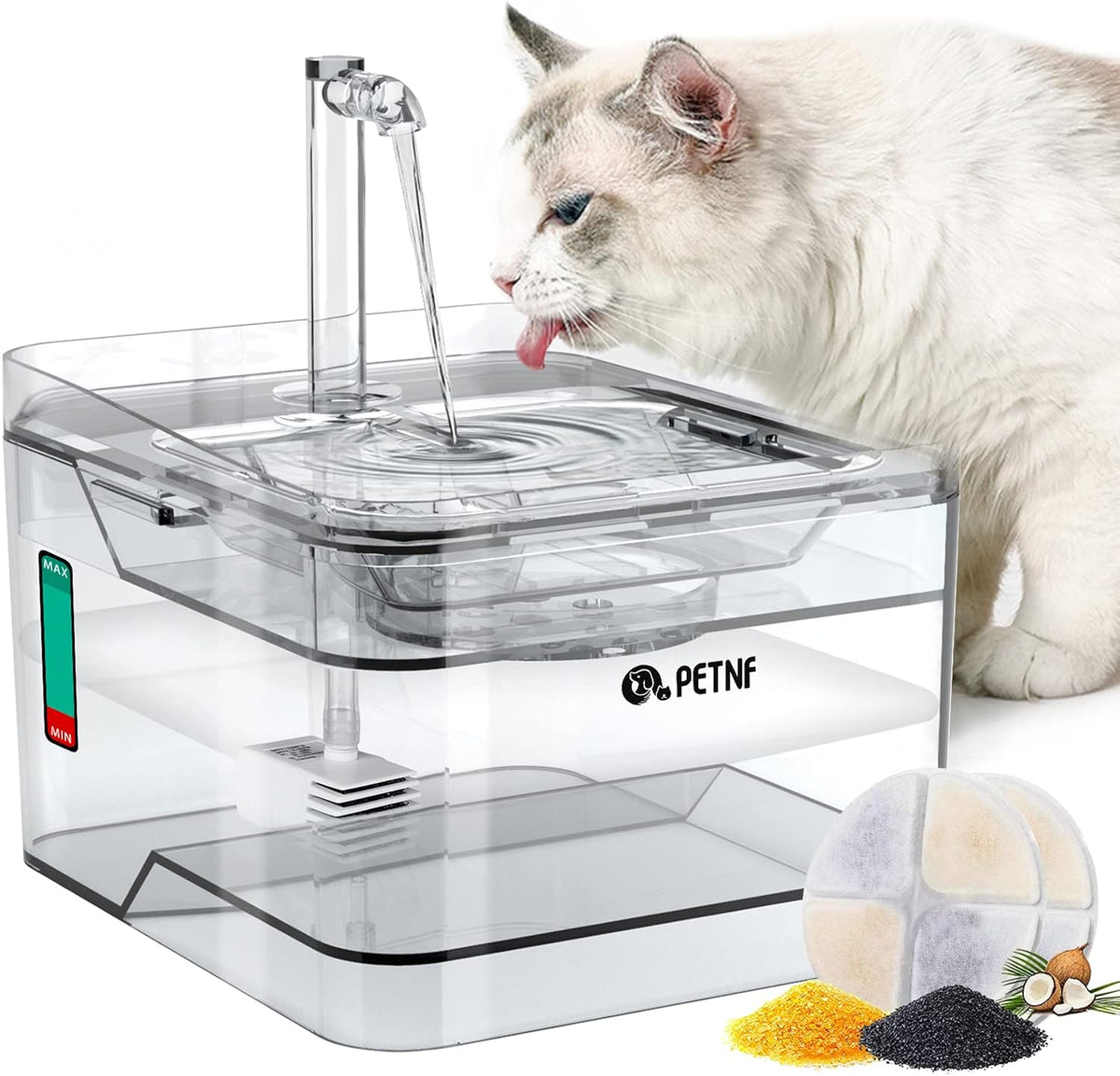 PETNF Transparent 3L/101oz Pet Water Fountain - Automatic Cat & Dog Dispenser with LED Light, Ultra Quiet Pump, 3 Flow Modes & 2 Filters