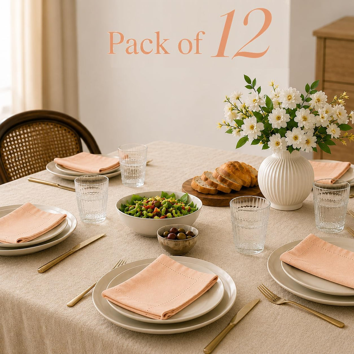 Peach Cotton Cloth Napkins, 18x18 in., 12-Pack