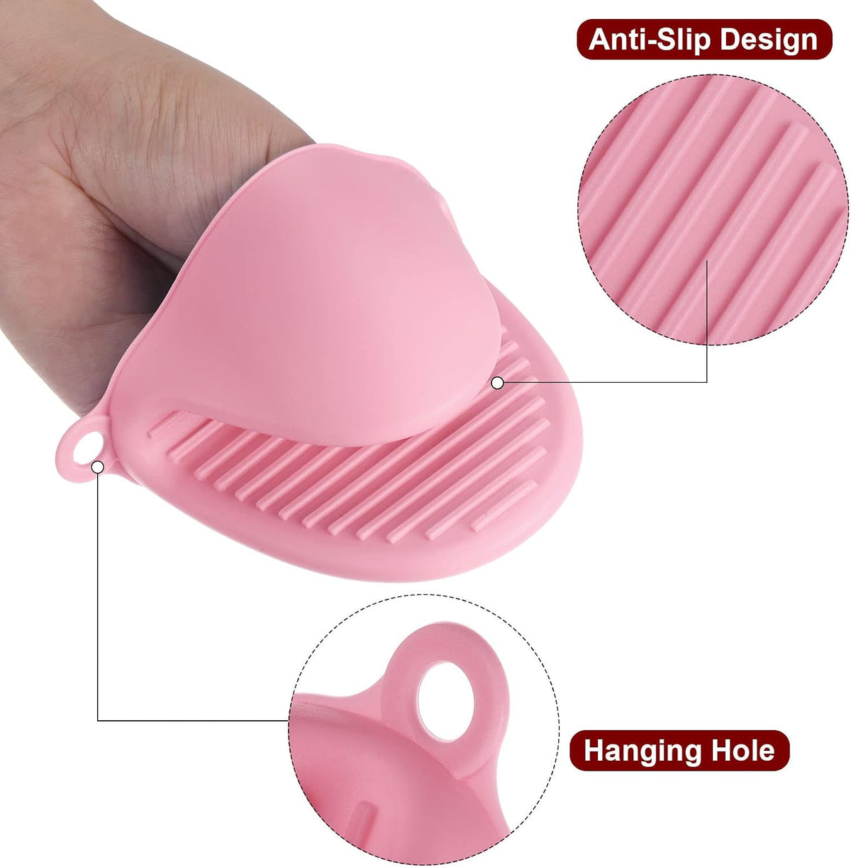2pcs Thickened Mini Oven Gloves, Heat Resistant Silicone Oven Mitts Finger Pinch Grips Pot Holder for Kitchen, Cooking, Baking, BBQ Heat Resistant Gloves, Pink