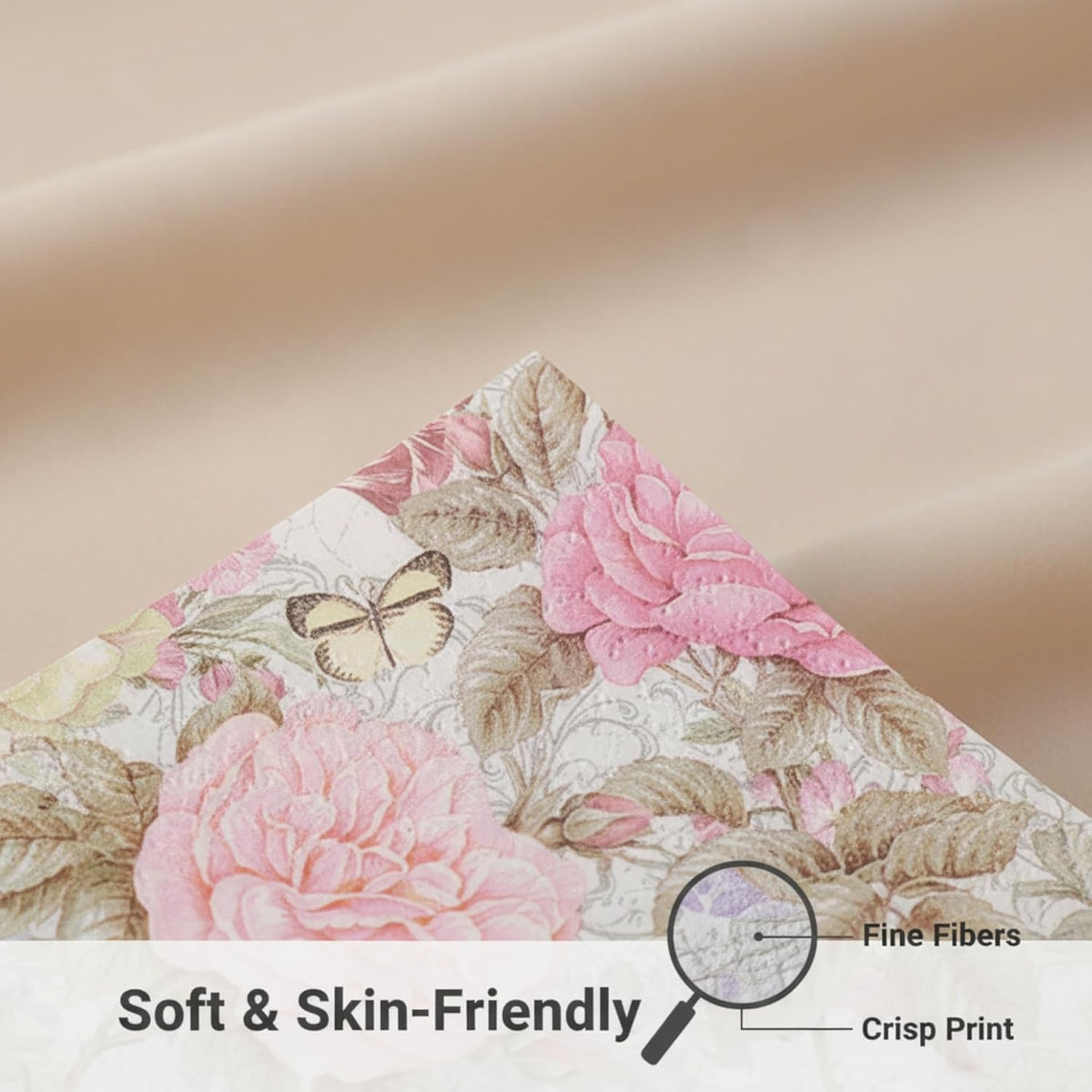 Pretty Printed Pink Floral Paper Napkins Disposable Decorative Paper Dinner Napkins Serviettes Paper Party Napkins with Designs 6.5x6.5 inch (20-Count)