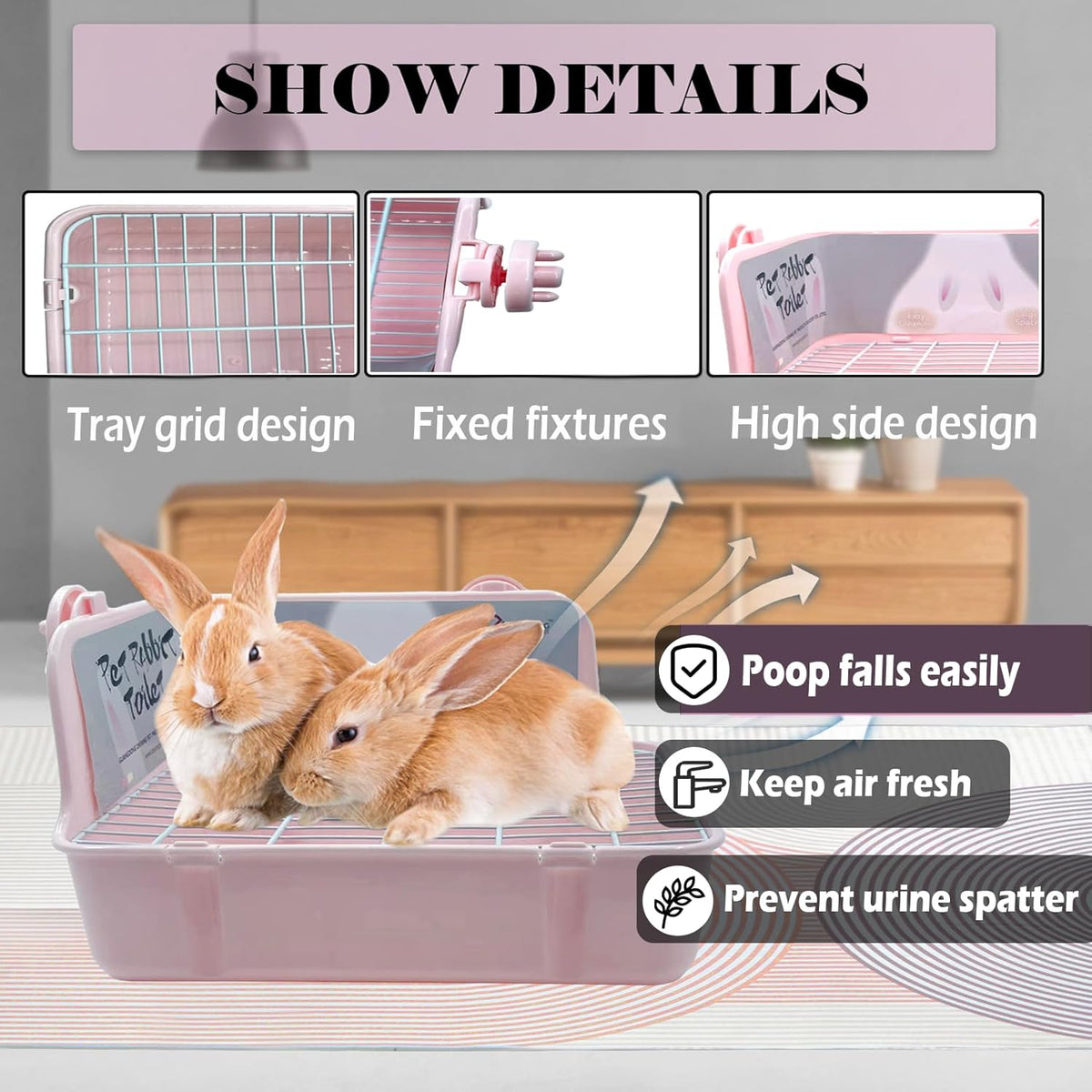 kathson Guinea Pig Litter Box,Bunny Potty Training,Plastic Square Small Animal Toilet,for Hamster Chinchilla Ferret Hedgehog Gerbil (Pink)