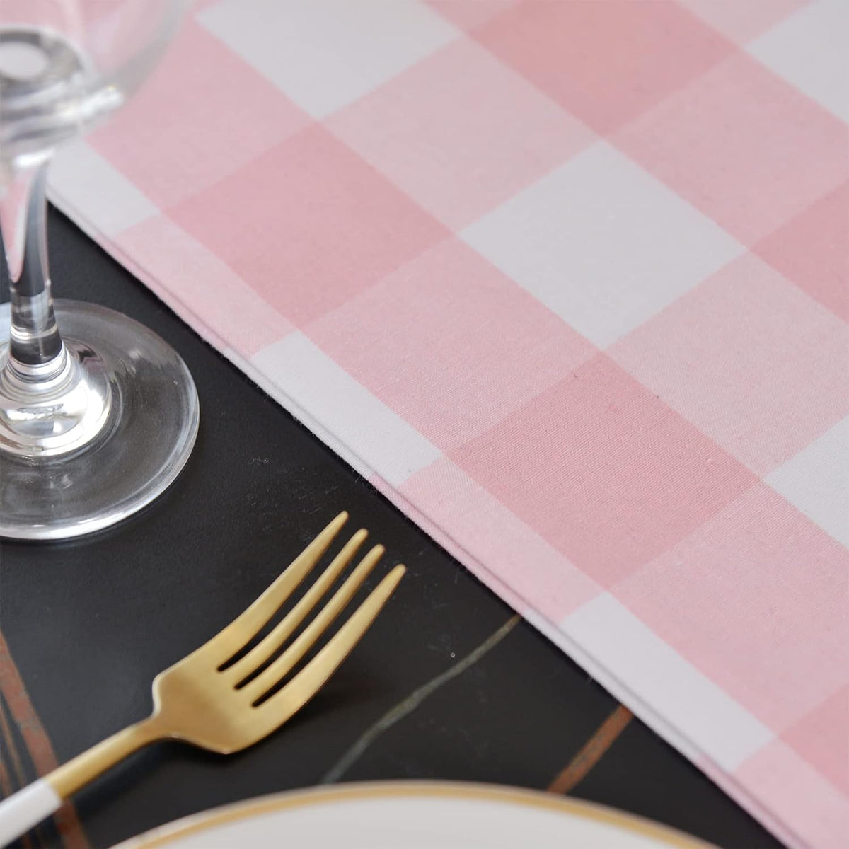 Pink & White 2 Side Buffalo Check Farmhouse Table Runner for Family Dinners or Gatherings, Indoor or Outdoor Parties, Everyday Use (12" x 48")