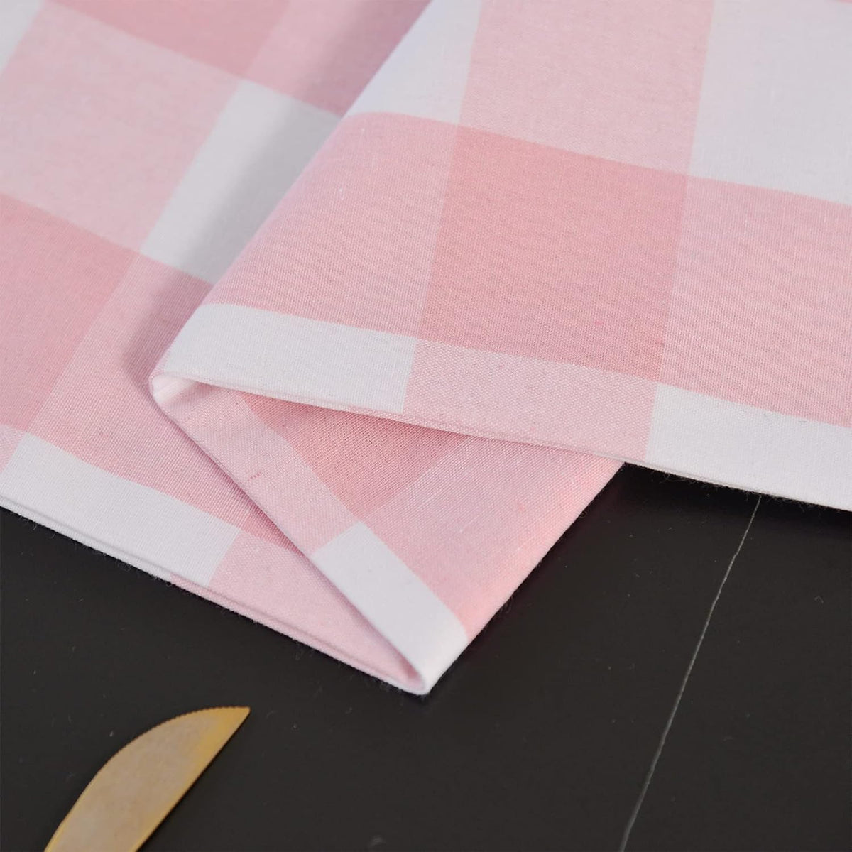 Pink & White 2 Side Buffalo Check Farmhouse Table Runner for Family Dinners or Gatherings, Indoor or Outdoor Parties, Everyday Use (12" x 48")