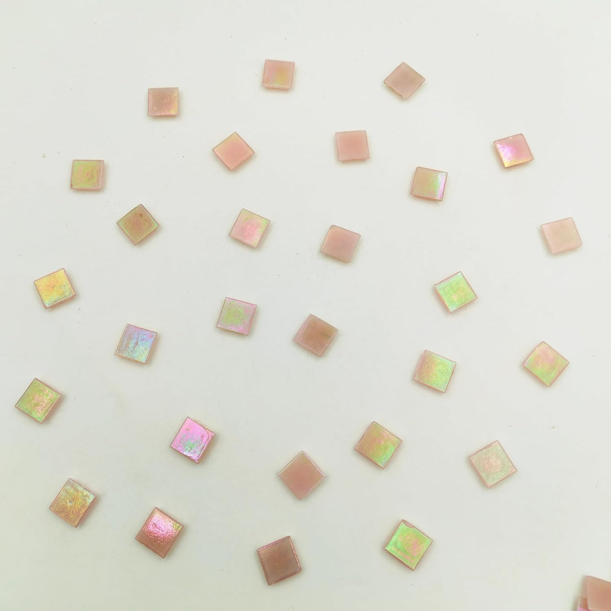 320PCS Square Iridescent Stained Glass Mosaic Tiles, 1.1LB Mosaic Tiles for DIY Crafts, 0.6" Bright Mosaic Glass Pieces for Art Craft and Home Decorations (Iridescent Light Pink F434, 0.6")
