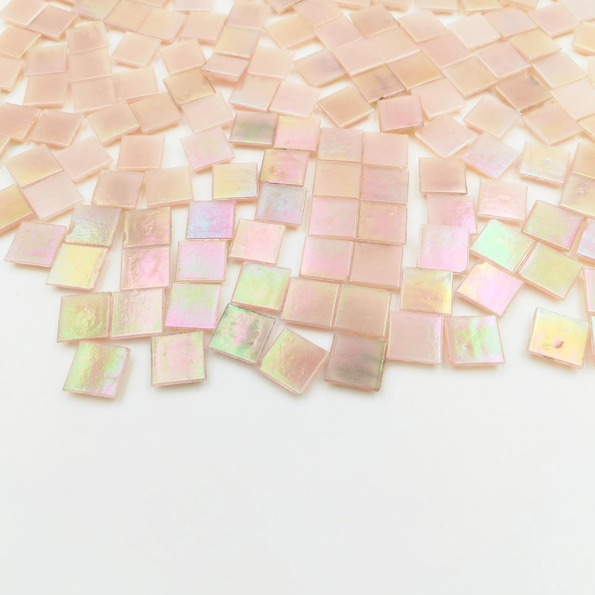320PCS Square Iridescent Stained Glass Mosaic Tiles, 1.1LB Mosaic Tiles for DIY Crafts, 0.6" Bright Mosaic Glass Pieces for Art Craft and Home Decorations (Iridescent Light Pink F434, 0.6")