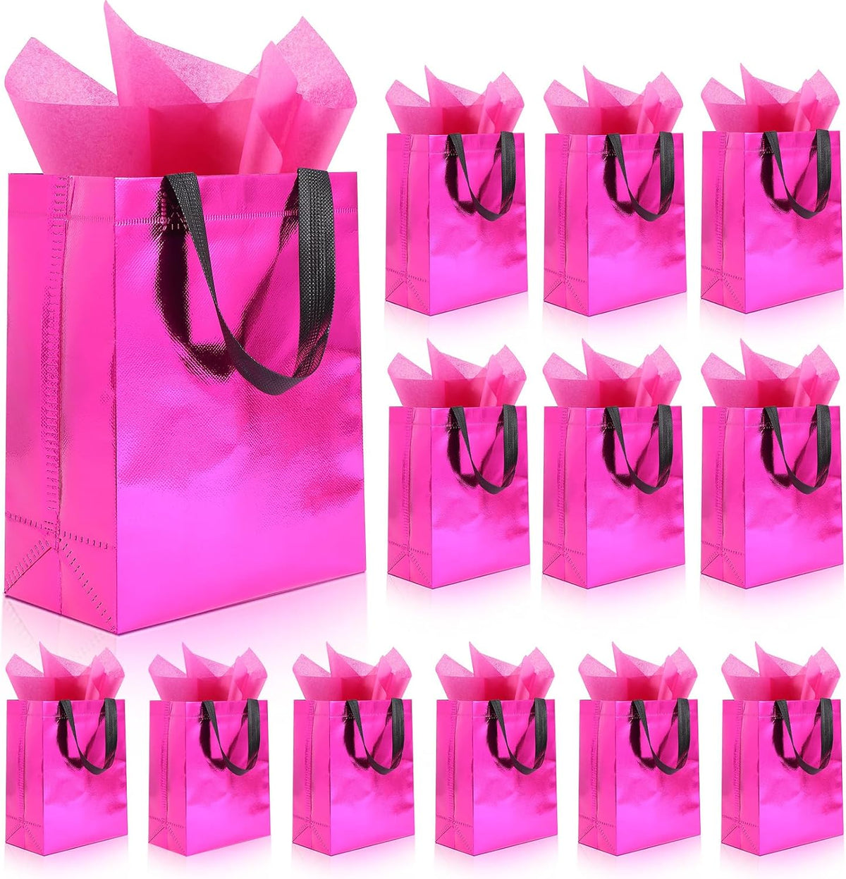 12 Pack Pink Reusable Gift Bags with Handles & 24 Tissue Papers