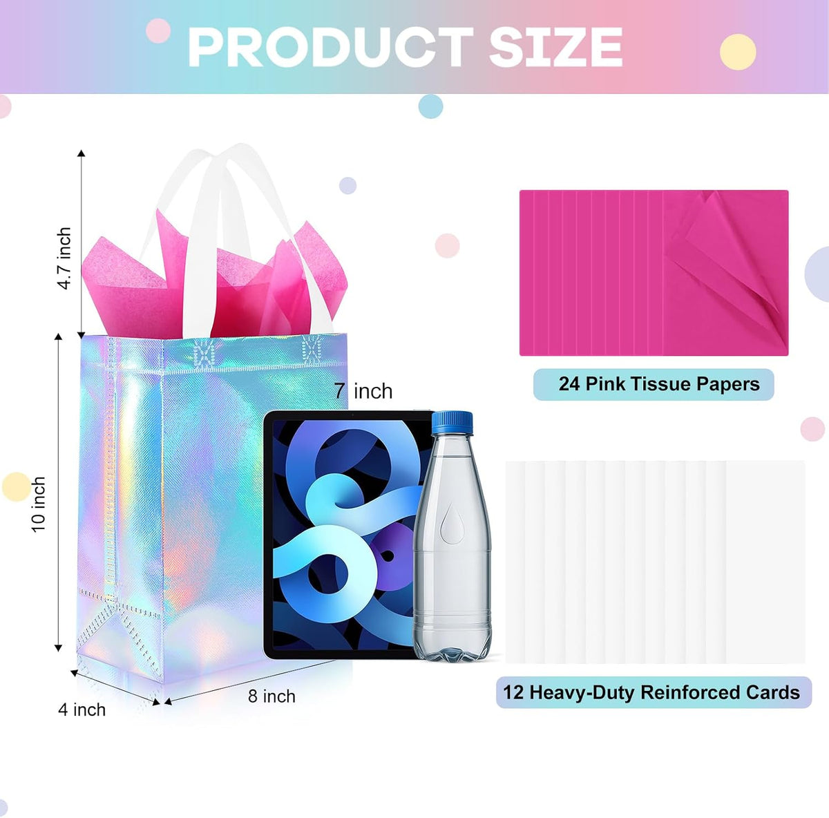 12 Pack Pink Reusable Gift Bags with Handles & 24 Tissue Papers