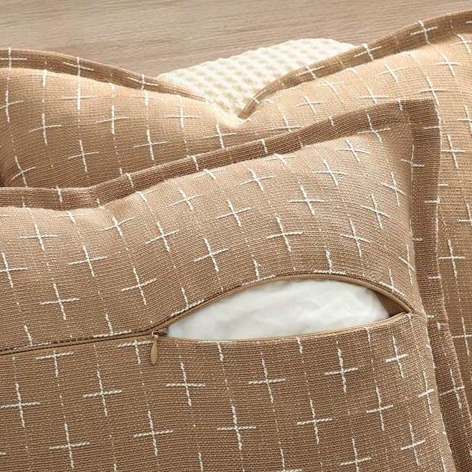 Throw Pillow Covers 16x16 Set of 2 Soft Polyester Textured Pillow Covers with Stylish Flange Edge Cozy Farmhouse Throw Pillows for Couch Bed Sofa Living Room Camel
