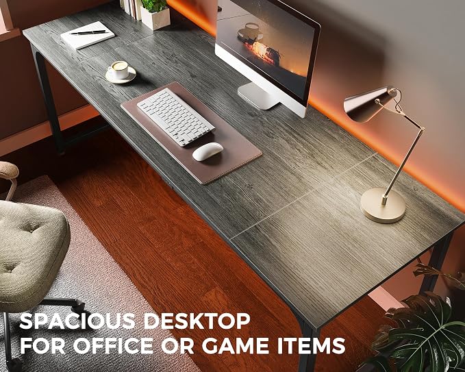 Huuger Computer Desk, 80 Inch Office Desk, Gaming Desk with Storage, Writing Desk Work Desk for Home Office, Study, Long Simple Desk, Large Legroom, Metal Frame, Grey