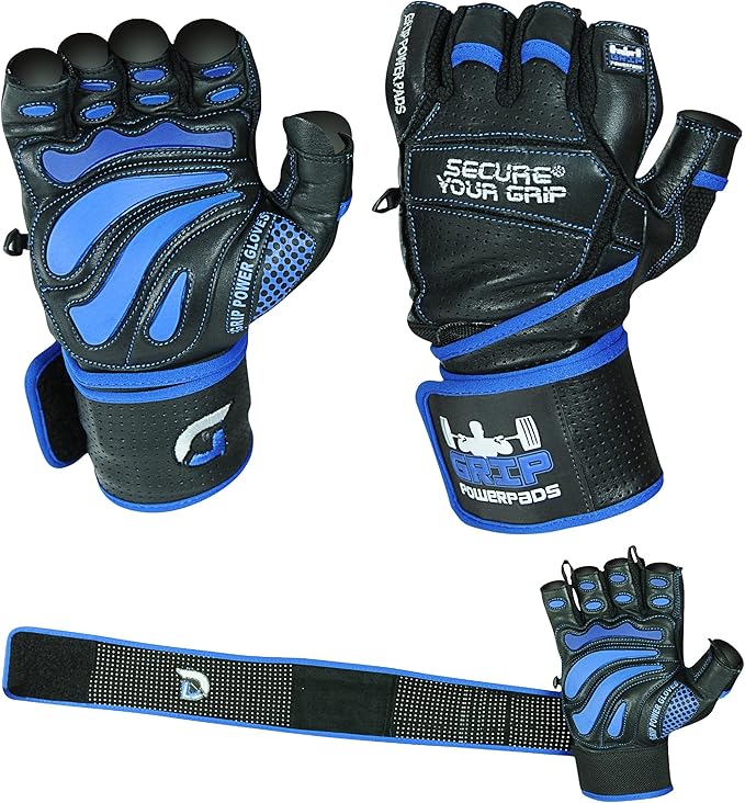 Elite Leather Gym Gloves with Built in 2" Wide Wrist Wraps Grip & Design for Weightlifting Power Lifting Bodybuilding & Strength Training Workout Exercises