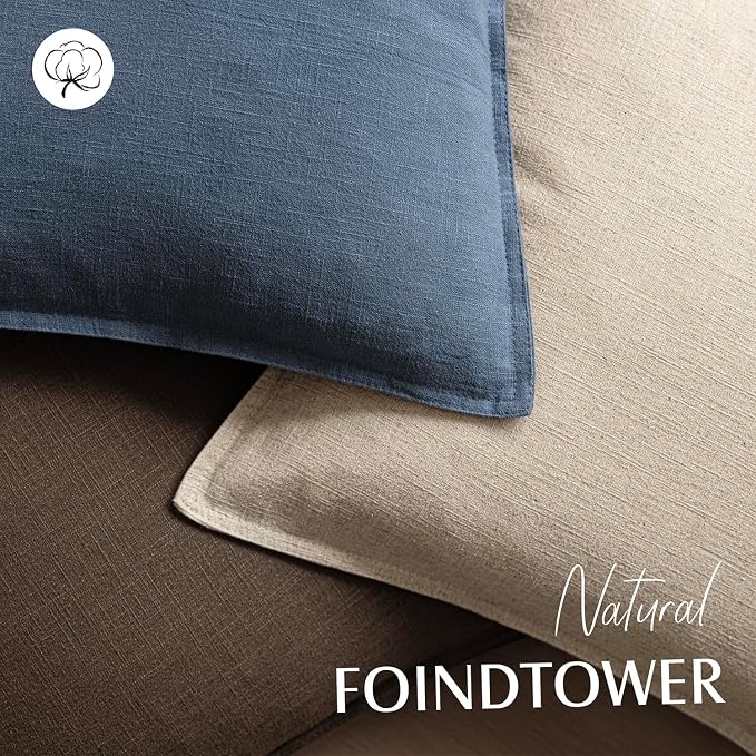 Foindtower Pack of 2, Decorative Linen Solid Throw Pillow Covers Accent Lumbar Cushion Case Boho Farmhouse Pillowcase for Chair Couch Sofa Bedroom Living Room Home Decor 12x20 Inch Dark Blue