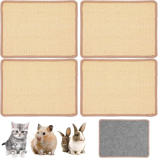 4PCS Rabbit Scratching Pads Natural Sisal Bunny Scratching Pads for Claw & Teeth Care with Anti-Slip Dot Embossing Process, 16x12 in
