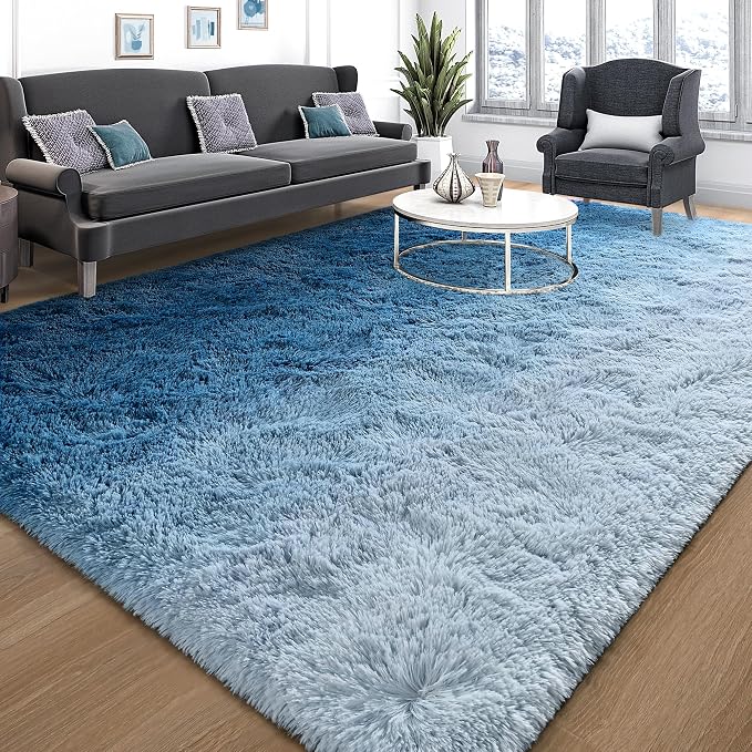 Tepook Soft Fluffy Rugs for Bedroom, 4x6 Area Rug for Living Room, Modern Shaggy Room Rug for Kids Boys Girls, Plush Throw Rugs Indoor Nursery Home Decor Rug with Non-Slip Bottom, Gradient Navy Blue