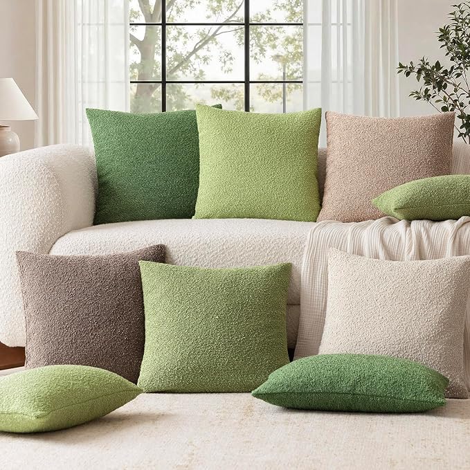 Foindtower Pack of 2 Textured Boucle Throw Pillow Covers Accent Solid Decorative Lumbar Pillow Cases Cozy Couch Cushion Case for Chair Sofa Bedroom Living Room Home Decor 12x20 Inch Forest Green