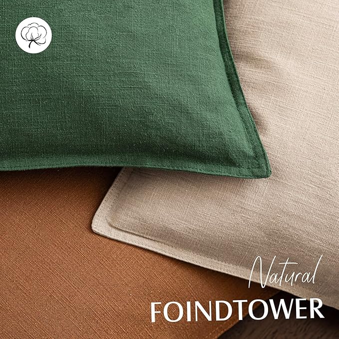 Foindtower Set of 2, Decorative Linen Solid Throw Pillow Covers Soft Accent Euro Cushion Case Farmhouse Neutral Pillowcase for Chair Couch Sofa Bedroom Living Room Home Decor 22 x 22 Inch Pine Green