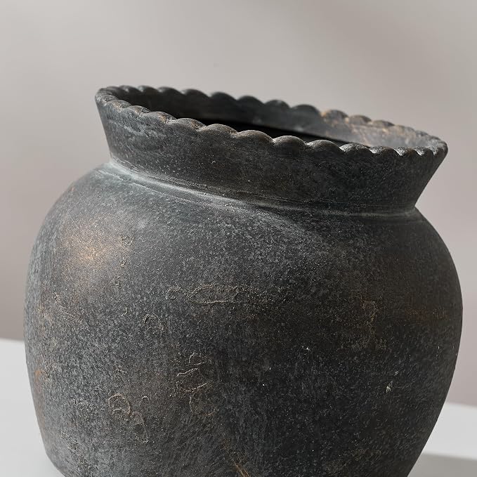 SIDUCAL Ceramic Flower Vase with Wide Mouth Lace, 5.1 Inch Pottery Rustic Farmhouse Boho Vases, Small Terracotta Vase for Home Decor, Table, Living Room, Bathroom, Shelf, Wedding, Bronze