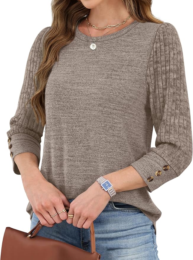 WIHOLL 3/4 Length Sleeve Womens Tops Sweaters Shirts Lightweight Spring Outfits 2026 Winter Clothing S-2XL