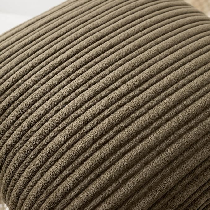 UGASA Velvet 12x20 Inch Lumbar Soft Throw Pillow Cover Boho Farmhouse Decorative Corduroy Striped Both Sides Solid Rectangular Cushion Case for Couch Bedroom Sofa Home, 1 Piece, Olive Green