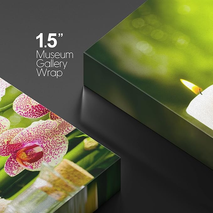 wall26 Canvas Print Wall Art Massage Stones Zen Pink Orchid Flower Plants Candles Nature Wilderness Photography Realism Rustic Landscape Colorful for Living Room, Bedroom, Bathroom, Office - 32"x48"