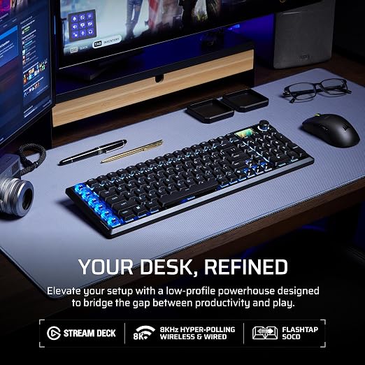 Corsair Vanguard AIR 99 Wireless Low-Profile Optical-Mechanical RGB Gaming Keyboard – QWERTY US, 99% Layout, OPX Switches, 8000Hz Hyper-Polling, Stream Deck Integration, Flashtap SOCD – Black